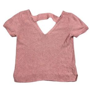 Madewell Women's V-Neck Short Sleeve Peach Knit Top Size M Linen Silk